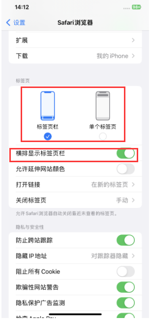向阳苹果手机维修分享Safari浏览器如何切换标签栏位置 