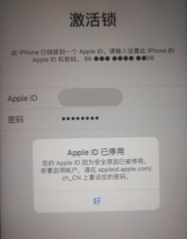 向阳苹果手机维修分享iPhone 12 出现提示“Apple ID 已停用”怎么办 
